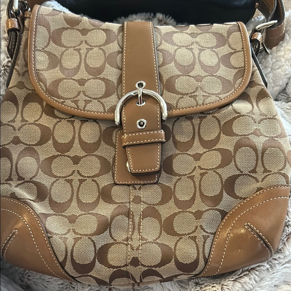Coach Tan and Brown Signature Shoulder Bag